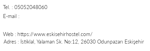 Hosteleski Eskiehir Hostel telefon numaralar, faks, e-mail, posta adresi ve iletiim bilgileri